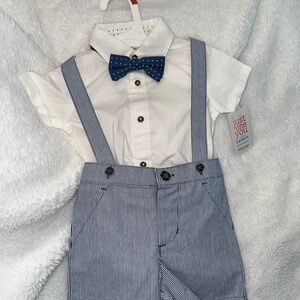 Carter's White Shirt with Blue Striped Suspenders Set